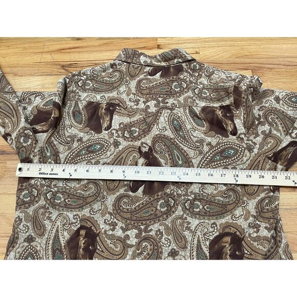 Bit & Bridle Women's XL Brown Button Equestrian Western Cowboy Pearl Snap - Picture 9 of 11